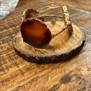 Bourbon and Bowties Gold Wire Bracelet with Amber Brown Agate Discs